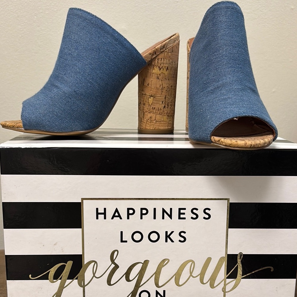 Stylish Blue Mules with Cork Heel